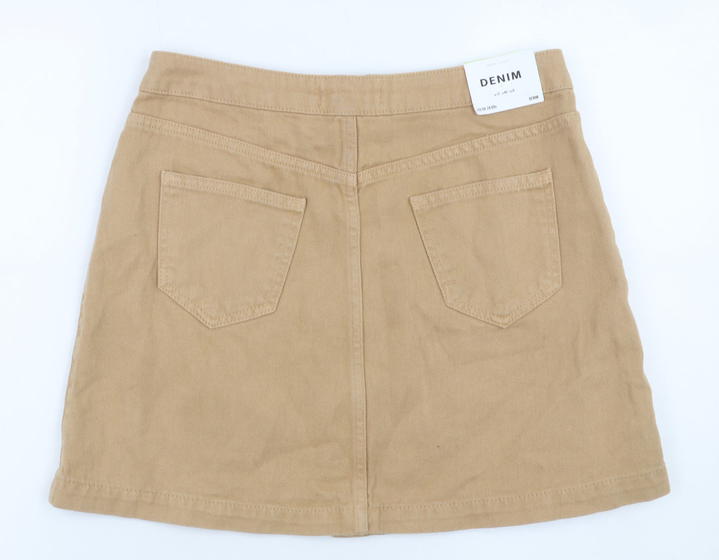 New Look Women Beige Cotton Denim A-Line Button Skirt UK 12