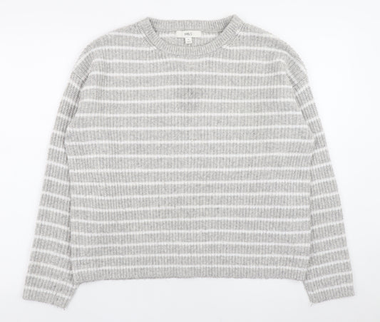 Marks and Spencer Women’s Grey Striped Knit Waffle Jumper Size M