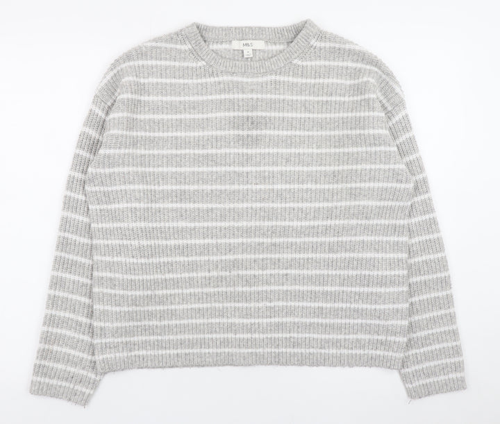 Marks and Spencer Women’s Grey Striped Knit Waffle Jumper Size M