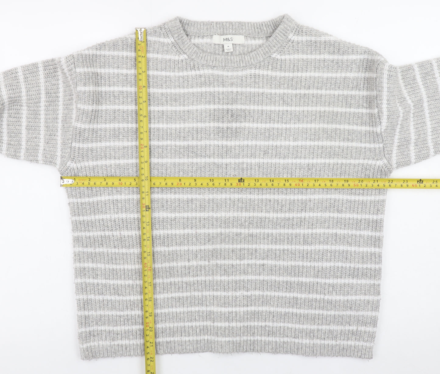 Marks and Spencer Women’s Grey Striped Knit Waffle Jumper Size M