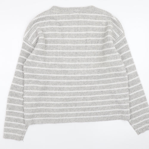 Marks and Spencer Women’s Grey Striped Knit Waffle Jumper Size M