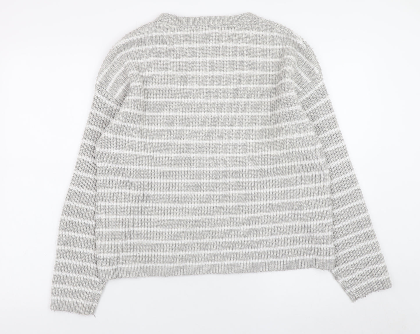 Marks and Spencer Women’s Grey Striped Knit Waffle Jumper Size M