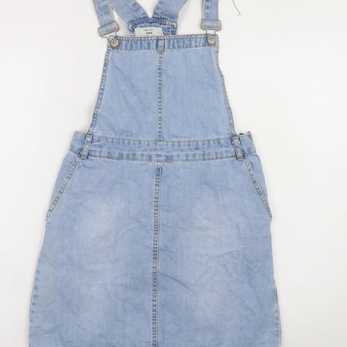 New Look Women Blue Denim Pinafore Dress Size 8 Casual Style