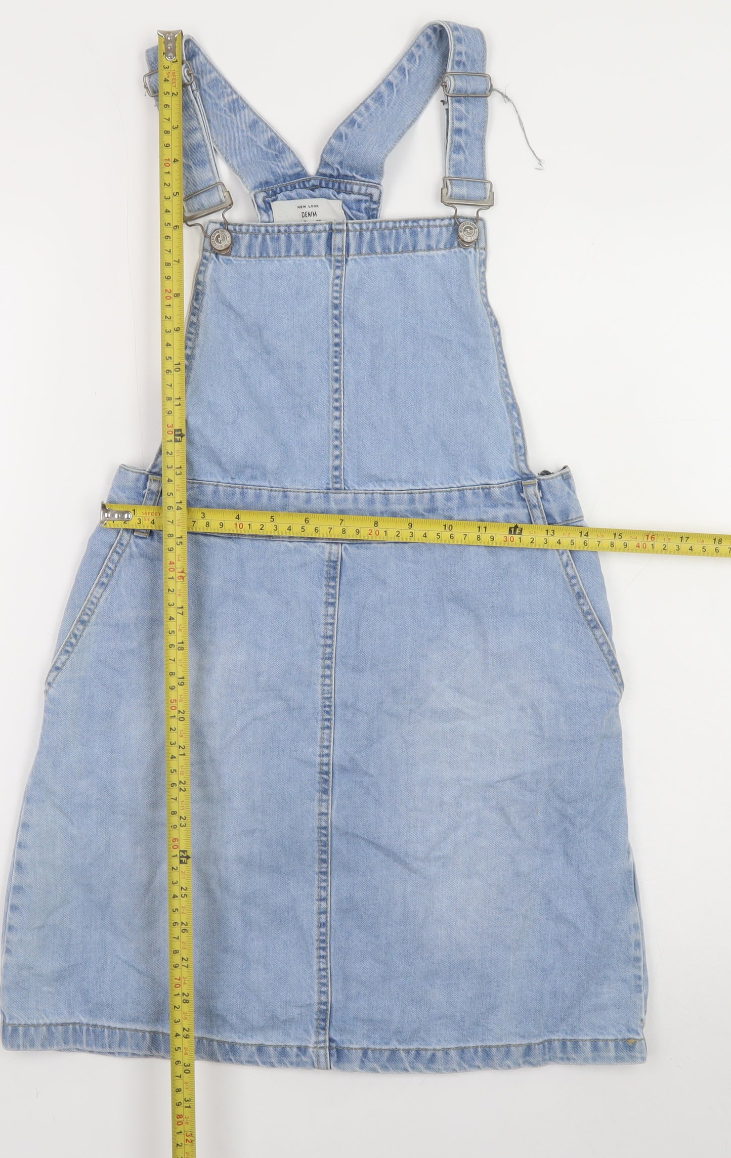 New Look Women Blue Denim Pinafore Dress Size 8 Casual Style
