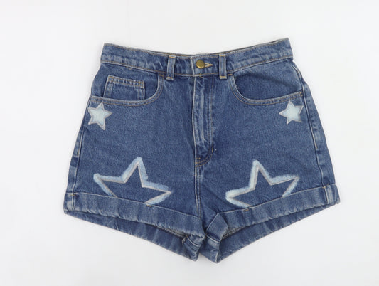 American Apparel Women Blue Denim Star Print High Waist Shorts Size 10