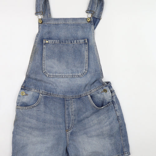 Vila Women Blue Denim Dungaree Playsuit Shorts Size M Cotton Blend
