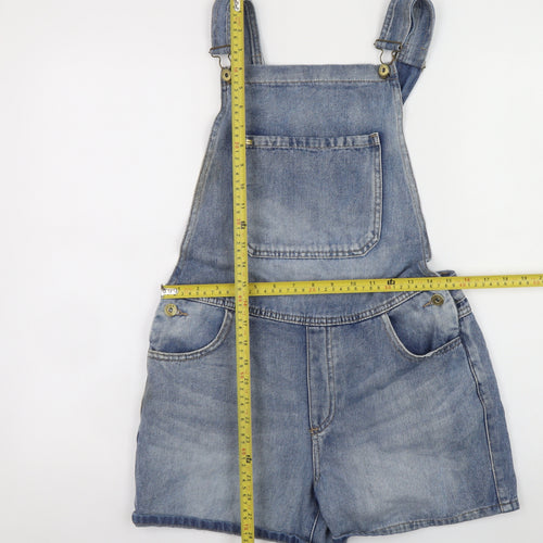 Vila Women Blue Denim Dungaree Playsuit Shorts Size M Cotton Blend