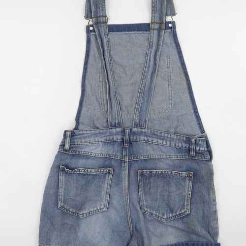 Vila Women Blue Denim Dungaree Playsuit Shorts Size M Cotton Blend