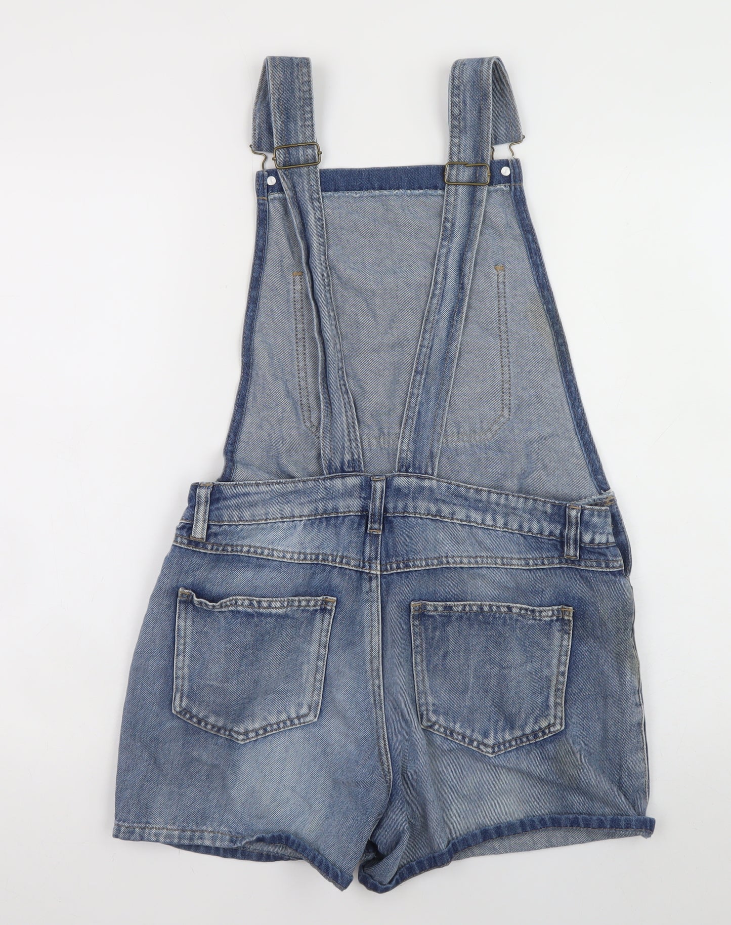 Vila Women Blue Denim Dungaree Playsuit Shorts Size M Cotton Blend
