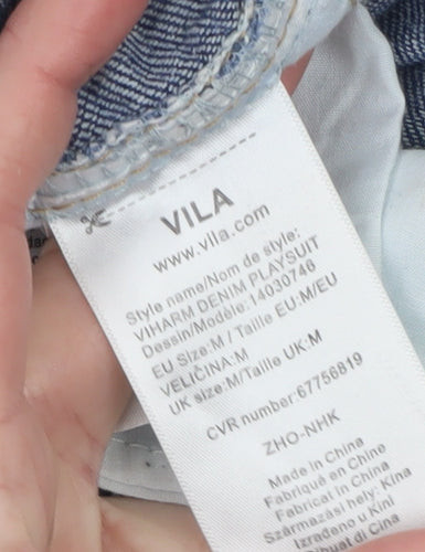 Vila Women Blue Denim Dungaree Playsuit Shorts Size M Cotton Blend