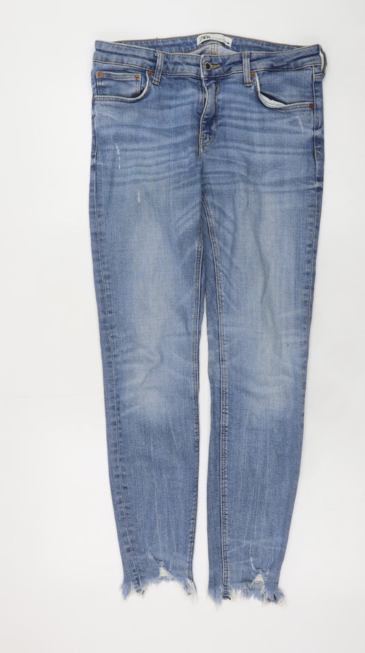 Zara Women Blue Skinny Mid Rise Distressed Denim Jeans Size 12