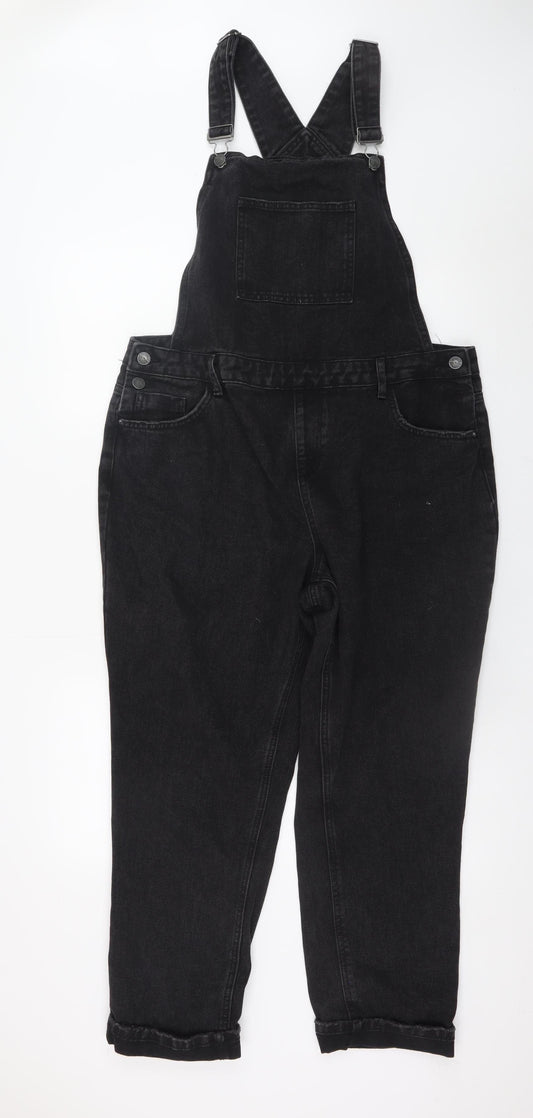 New Look Women's Black Denim Dungaree Jumpsuit Size 16 Relaxed Fit