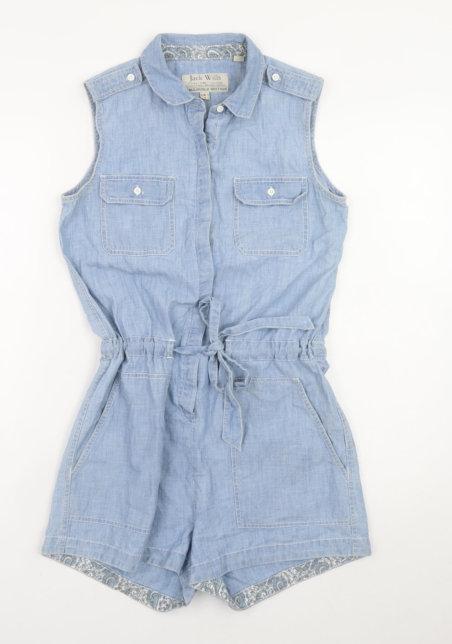 Jack Wills Women's Blue Chambray Cotton Sleeveless Playsuit UK 6