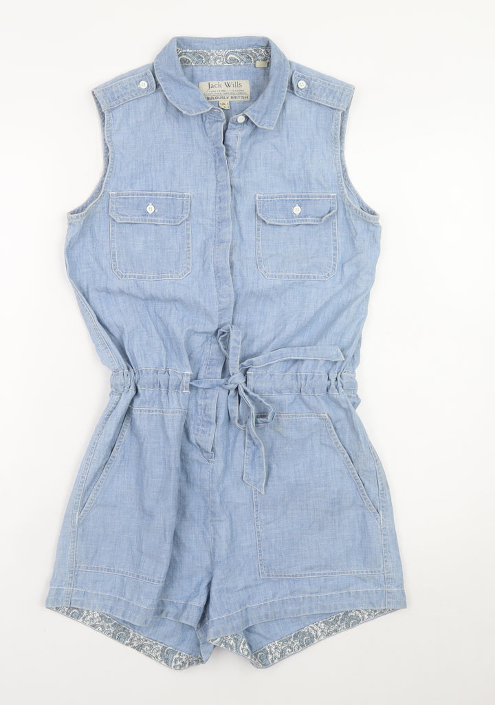 Jack Wills Women's Blue Chambray Cotton Sleeveless Playsuit UK 6