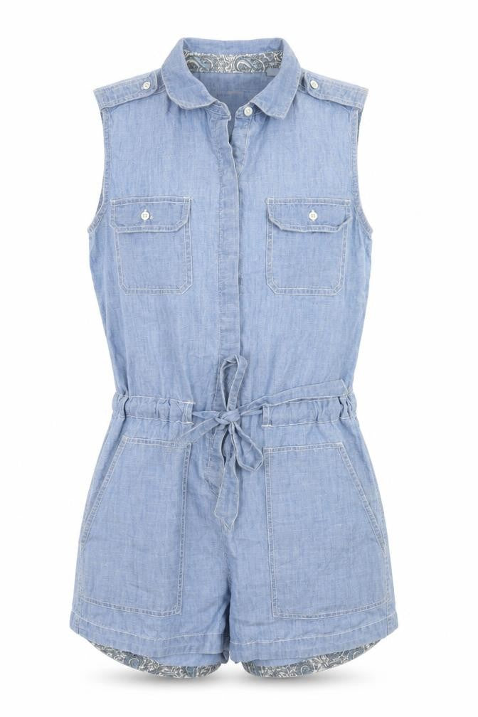 Jack Wills Women's Blue Chambray Cotton Sleeveless Playsuit UK 6