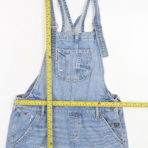 Hollister Women's Blue Denim Dungaree Playsuit XS Distressed