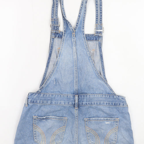 Hollister Women's Blue Denim Dungaree Playsuit XS Distressed