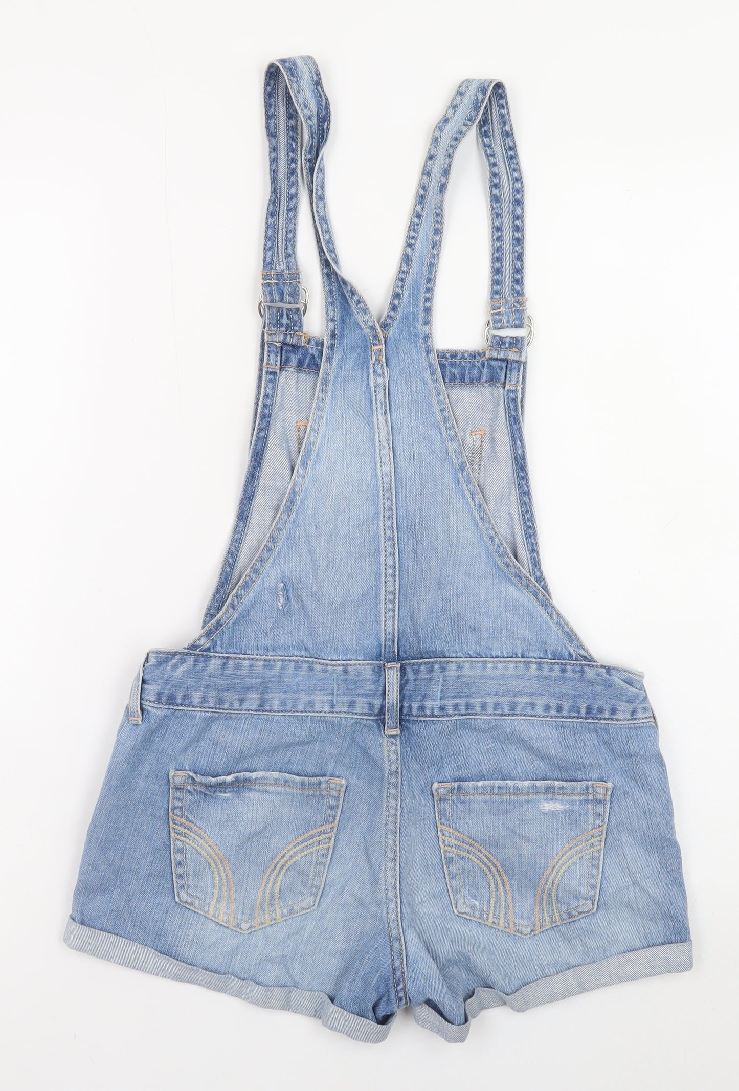 Hollister Women's Blue Denim Dungaree Playsuit XS Distressed