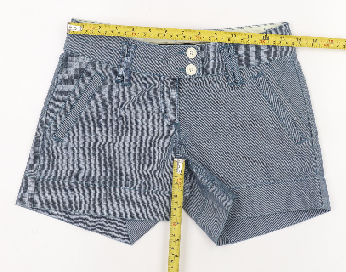 Vero Moda Women Blue Chino Denim Shorts Size 6 Cotton