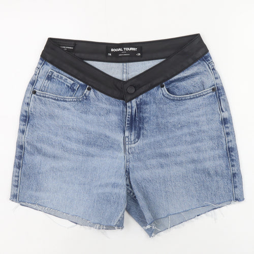 Social Tourist Unisex Blue Denim Frayed Shorts Size W28 Regular Fit