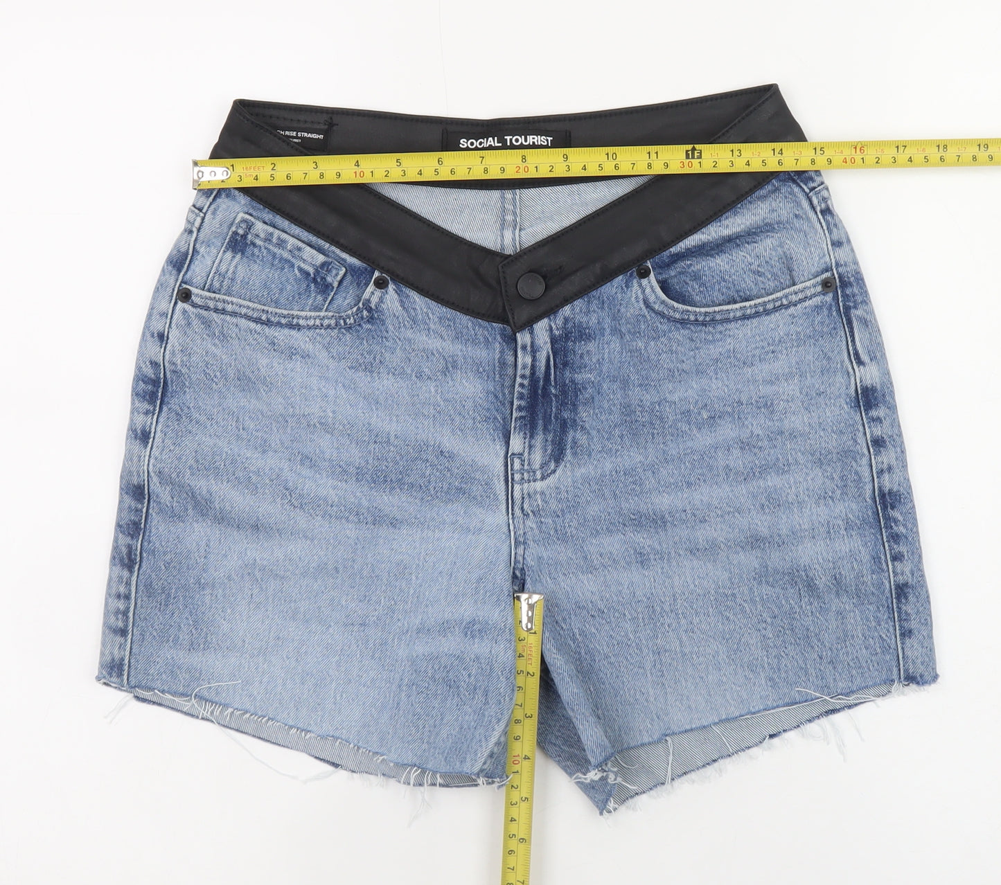 Social Tourist Unisex Blue Denim Frayed Shorts Size W28 Regular Fit
