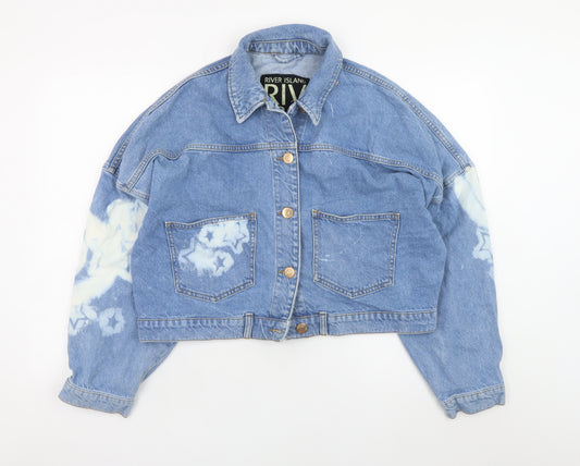 River Island Womens Blue Cropped Denim Jacket Size L Relaxed Fit