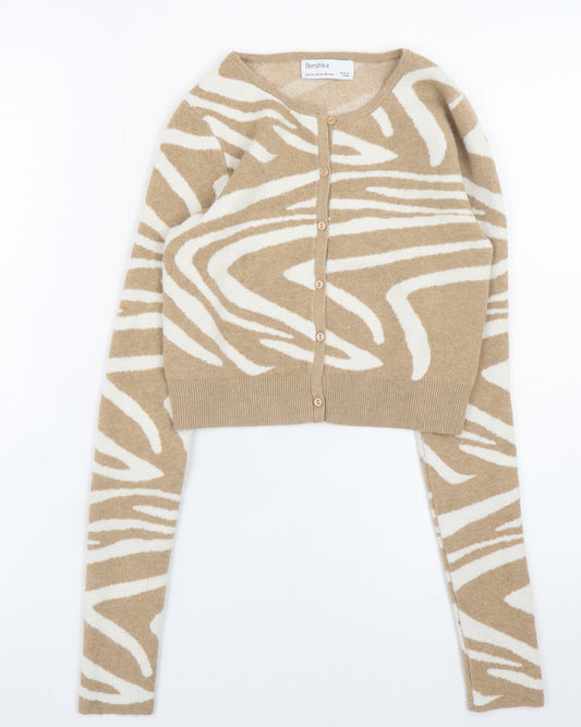 Bershka Women’s Beige Animal Print Long Sleeve Cardigan XS