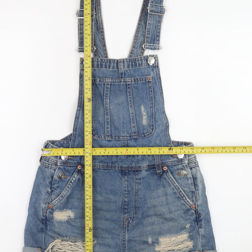 H&M Divided Women's Blue Denim Distressed Dungaree Playsuit Size 6