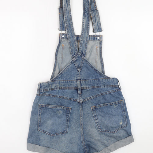 H&M Divided Women's Blue Denim Distressed Dungaree Playsuit Size 6