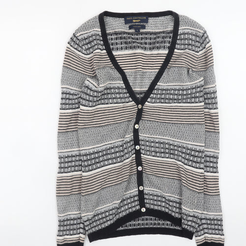Paul Costelloe Women’s Beige Striped Linen Blend V-Neck Cardigan Size S
