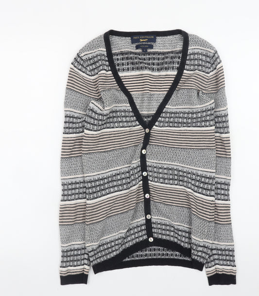 Paul Costelloe Women’s Beige Striped Linen Blend V-Neck Cardigan Size S