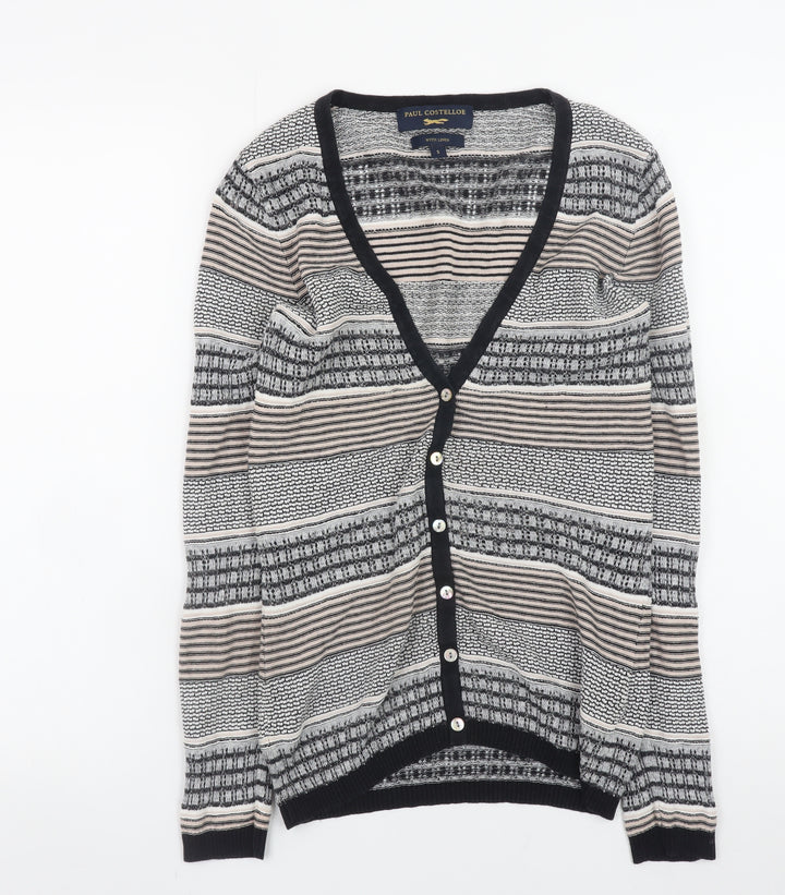Paul Costelloe Women’s Beige Striped Linen Blend V-Neck Cardigan Size S