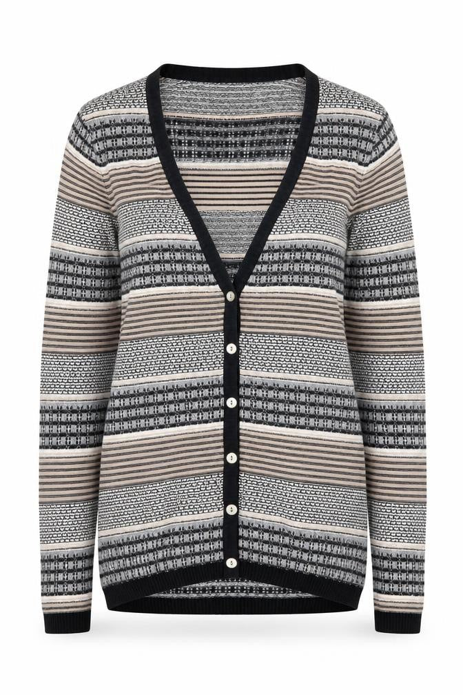 Paul Costelloe Women’s Beige Striped Linen Blend V-Neck Cardigan Size S