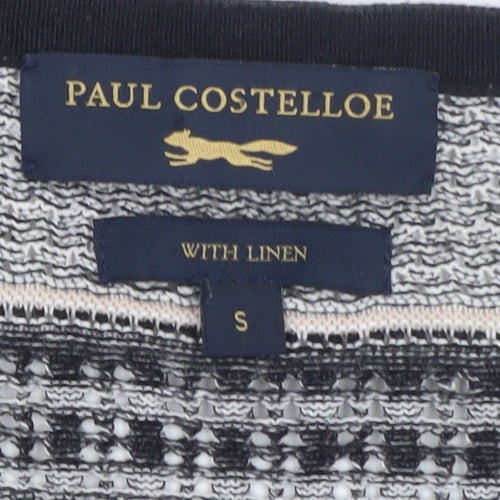 Paul Costelloe Women’s Beige Striped Linen Blend V-Neck Cardigan Size S