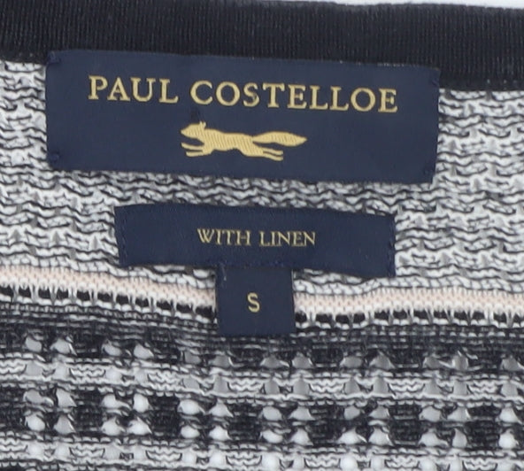Paul Costelloe Women’s Beige Striped Linen Blend V-Neck Cardigan Size S