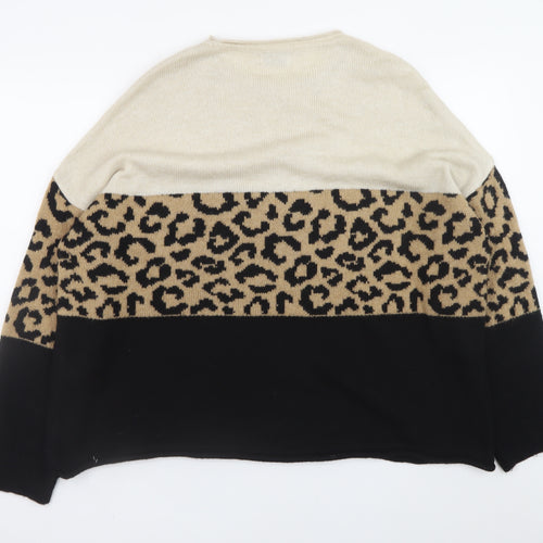 ONLY Womens Beige Leopard Print Crew Neck Jumper Size L