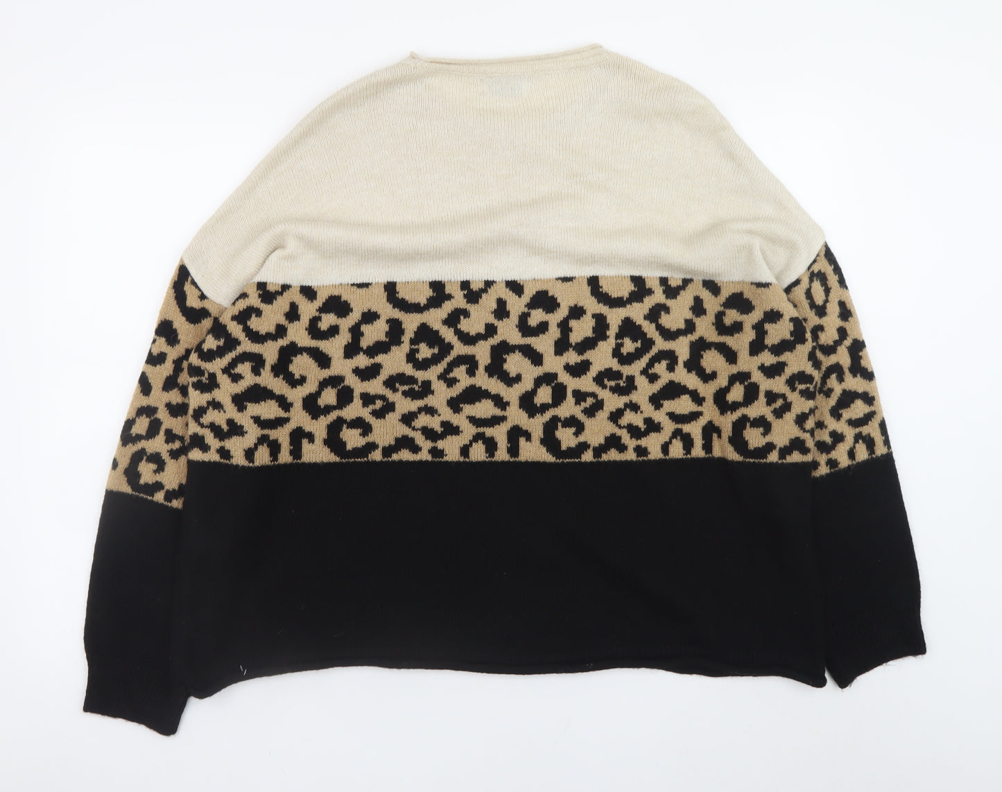ONLY Womens Beige Leopard Print Crew Neck Jumper Size L