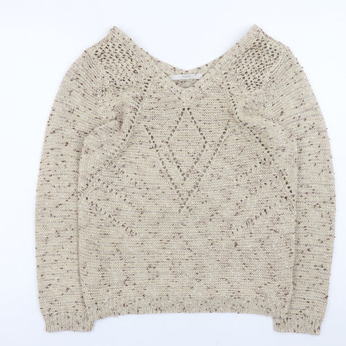 George Women’s Beige V-Neck Open-Knit Pullover Jumper Size 10