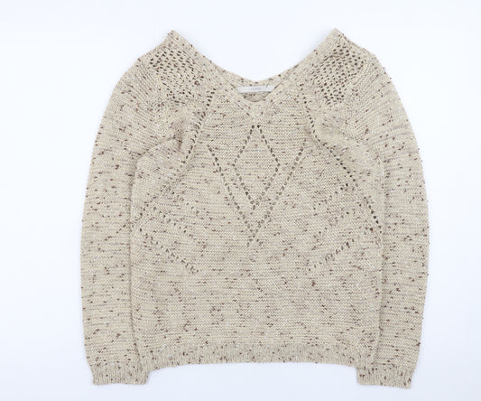 George Women’s Beige V-Neck Open-Knit Pullover Jumper Size 10