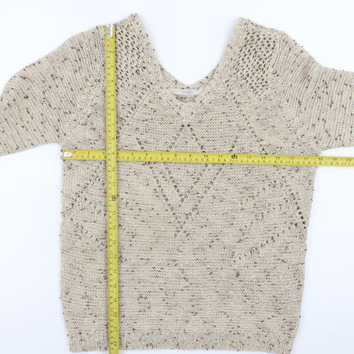 George Women’s Beige V-Neck Open-Knit Pullover Jumper Size 10