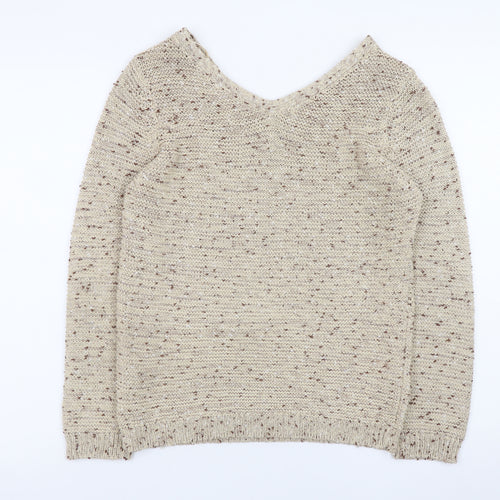 George Women’s Beige V-Neck Open-Knit Pullover Jumper Size 10