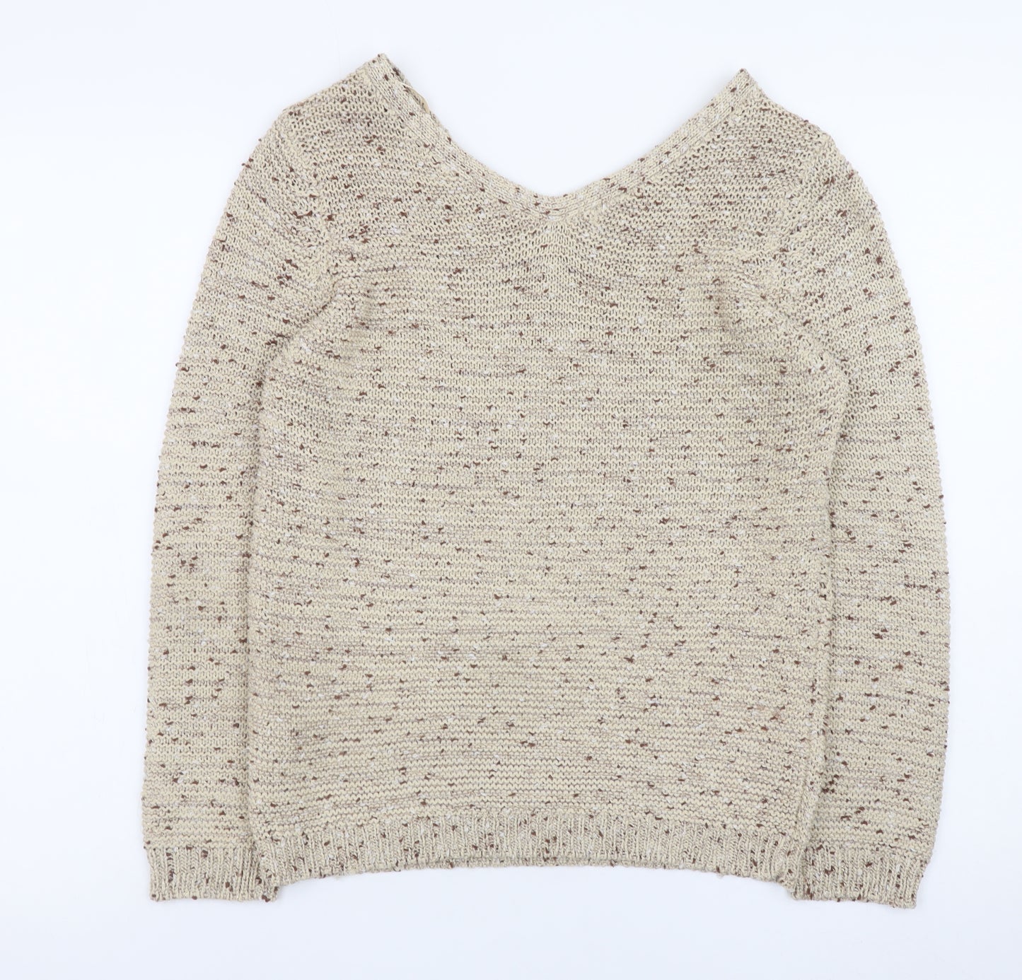 George Women’s Beige V-Neck Open-Knit Pullover Jumper Size 10