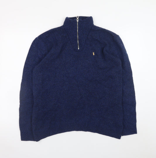 Next Men's Blue XL 1/2 Zip Lambswool Jumper High Neck