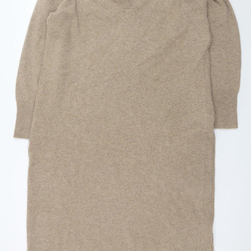 Whistles Women Beige Wool Collared Jumper Dress M