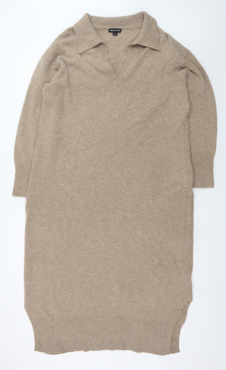 Whistles Women Beige Wool Collared Jumper Dress M