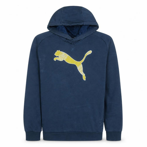 Puma Men's Blue Pullover Hoodie L Sports Graphic Cotton Blend