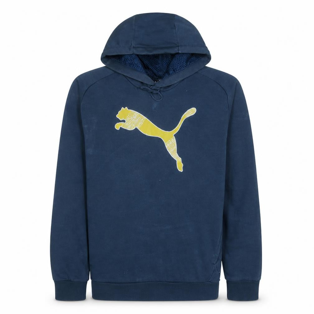 Puma Men's Blue Pullover Hoodie L Sports Graphic Cotton Blend
