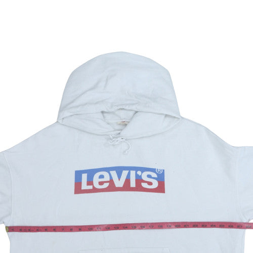 Levi's Men's White Pullover Hoodie L Logo Fleece Regular Fit
