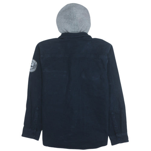 Quiksilver Men's Navy Blue Hooded Button-Up Shirt Size 12 Regular Fit