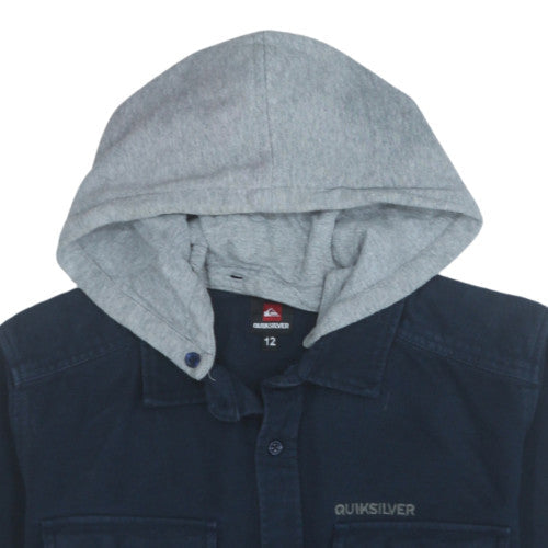 Quiksilver Men's Navy Blue Hooded Button-Up Shirt Size 12 Regular Fit